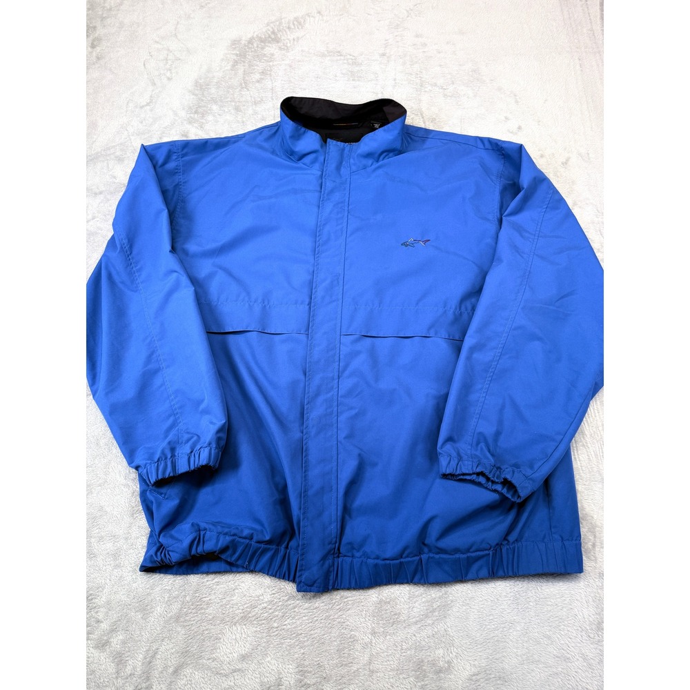 Greg Norman Full Zip Windbreaker Jacket Men XXL Blue Golf Vented Back Shark Logo